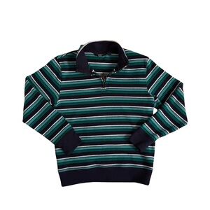 Lands' End Men's Striped Quarter Zip-Up Sweater - Navy and Green
